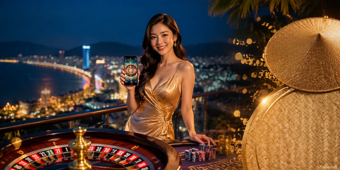 Trò chơi roulette tại Quy Nhơn với người chơi đội nón lá truyền thống